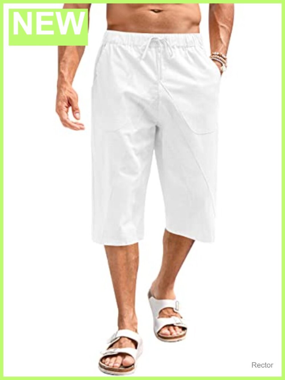 Men's Cotton Linen Capri Pants Drawstring 3/4 Harem Yoga Pants